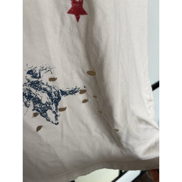 The Post Women’s Distressed Tee Cowboy Rodeo Size SMALL/MED Top USA boho Western - Picture 9 of 13